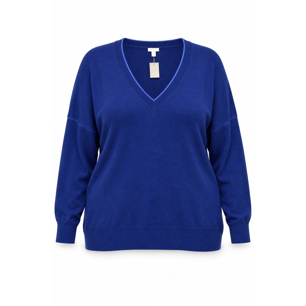 J. Jill Women's Blue V-Neck Sweater NWT 100% Cotton Long Sleeve Pullover Preppy